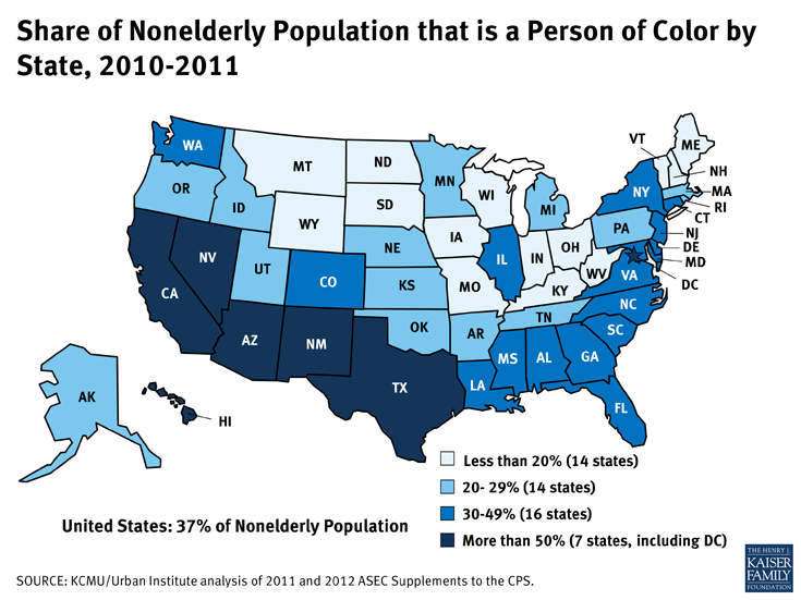 Share of Nonelderly Population that is a Person of Color by State, 2010-2011