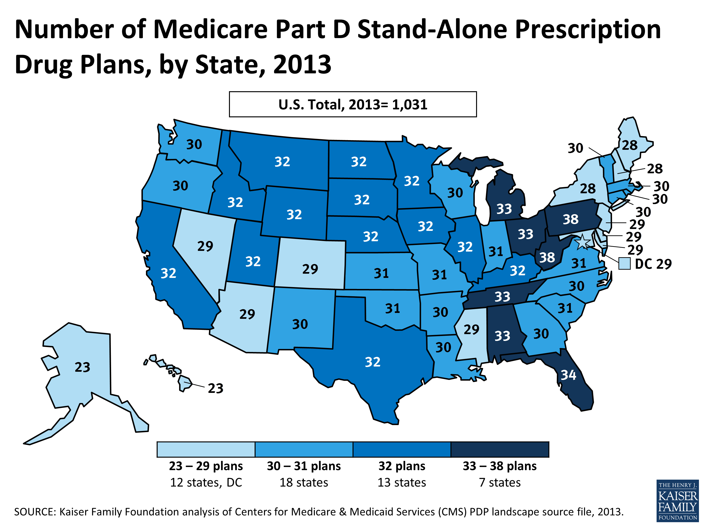 Number of Medicare Part D StandAlone Prescription Drug Plans, by State