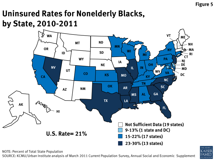 Figure 5: Uninsured Rates for Nonelderly Blacks, by State, 2010-2011