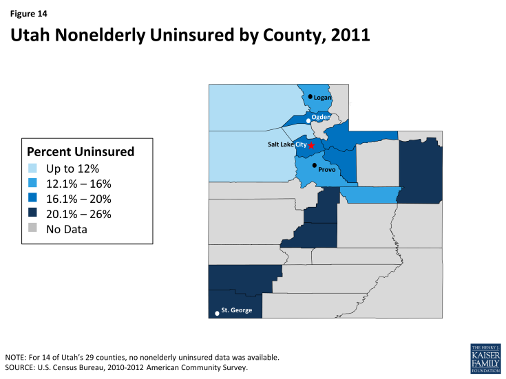 Figure 14: Utah Nonelderly Uninsured by County, 2011
