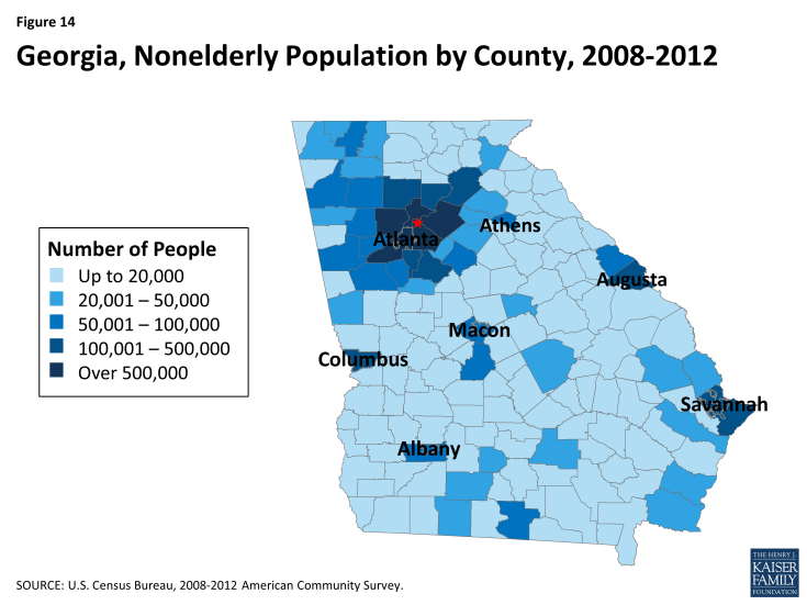 Figure 14: Georgia, Nonelderly Population by County, 2008-2012