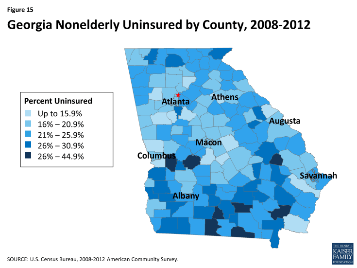 Figure 15: Georgia Nonelderly Uninsured by County, 2008-2012