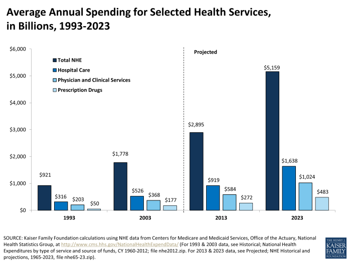 Average Annual Spending for Selected Health Services, in Billions, 1993