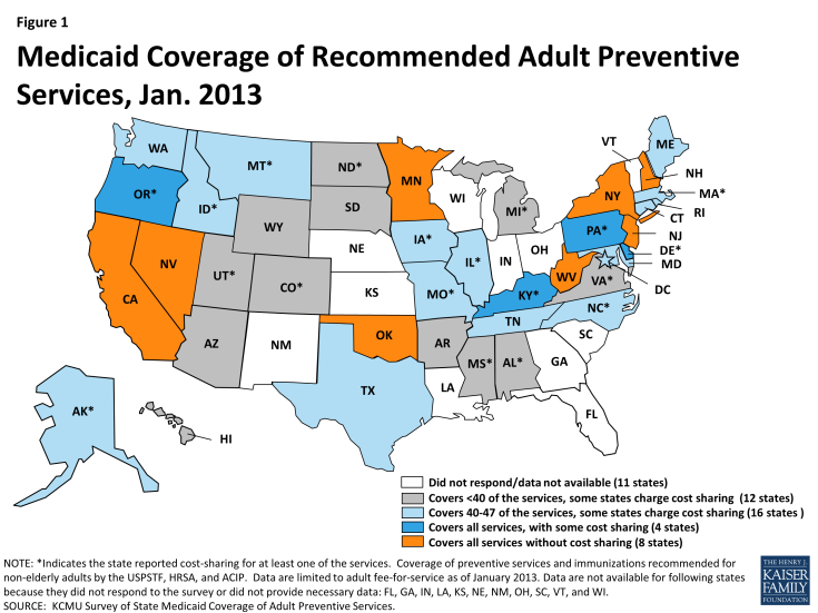Figure 1: Medicaid Coverage of Recommended Adult Preventive Services, Jan. 2013
