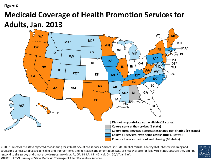 Figure 6: Medicaid Coverage of Health Promotion Services for Adults, Jan. 2013