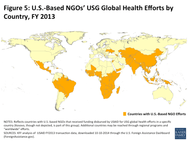 Figure 5: U.S.-Based NGOs’ USG Global Health Efforts by Country, FY 2013