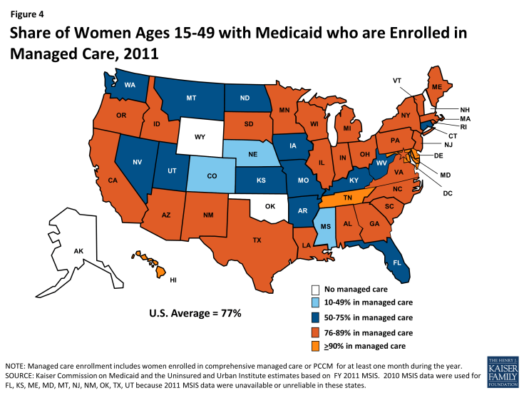 Figure 4: Share of Women Ages 15-49 with Medicaid who are Enrolled in Managed Care, 2011