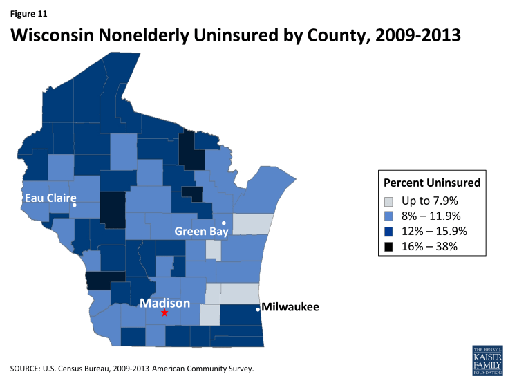 Figure 11: Wisconsin Nonelderly Uninsured by County, 2009-2013