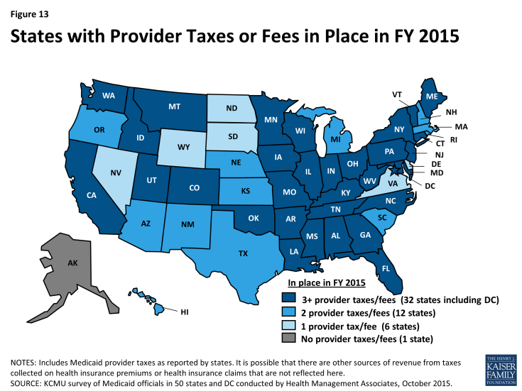 Figure 13: States with Provider Taxes or Fees in Place in FY 2015