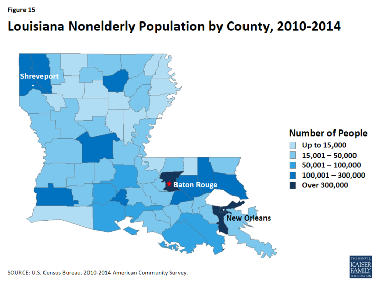 Figure 15: Louisiana Nonelderly Population by County, 2010-2014