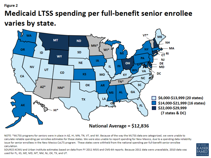 Figure 2: Medicaid LTSS spending per full-benefit senior enrollee varies by state.