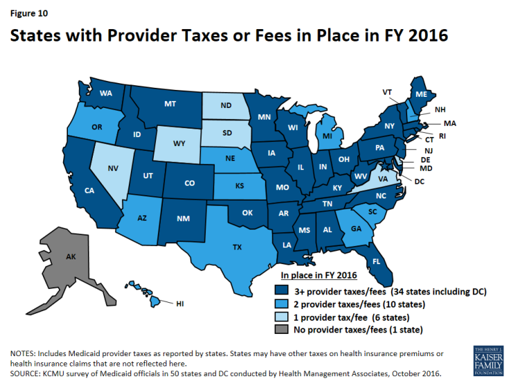 Figure 10: States with Provider Taxes or Fees in Place in FY 2016