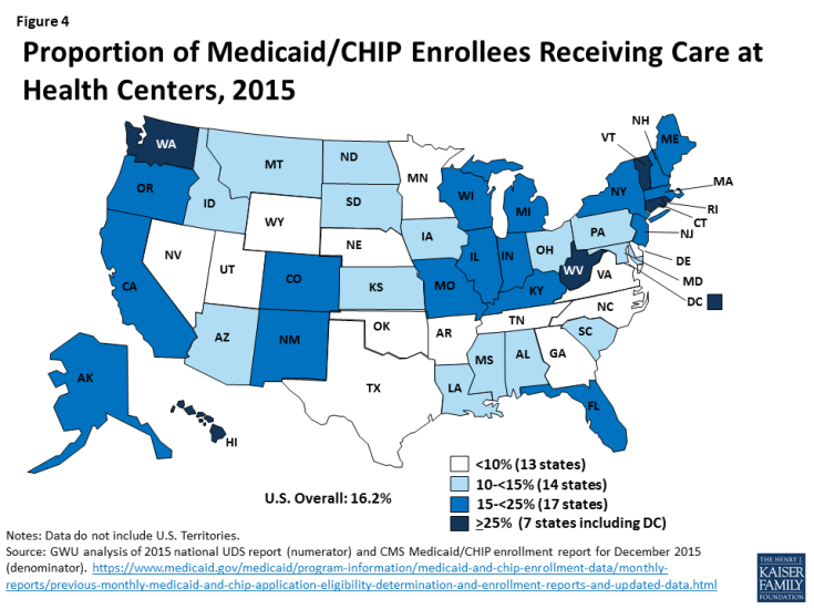 Figure 4: Proportion of Medicaid/CHIP Enrollees Receiving Care at Health Centers, 2015