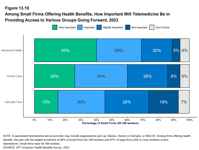 Figure 13.10: Among Small Firms Offering Health Benefits, How Important Will Telemedicine Be in Providing Access to Various Groups Going Forward, 2023
