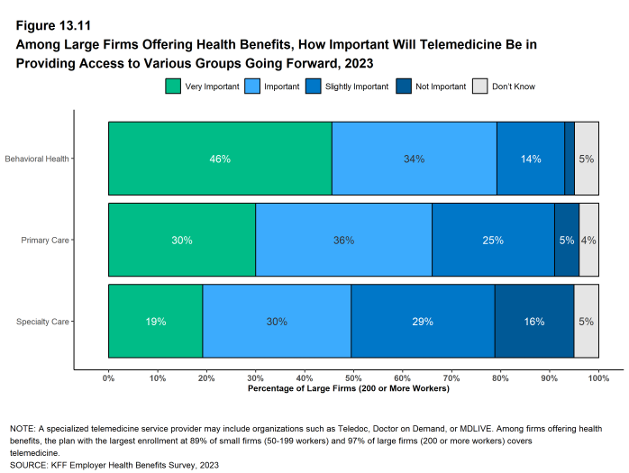 Figure 13.11: Among Large Firms Offering Health Benefits, How Important Will Telemedicine Be in Providing Access to Various Groups Going Forward, 2023