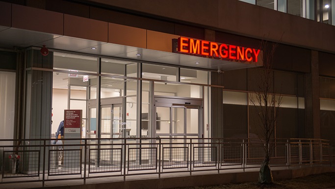 Image shows an emergency department entrance