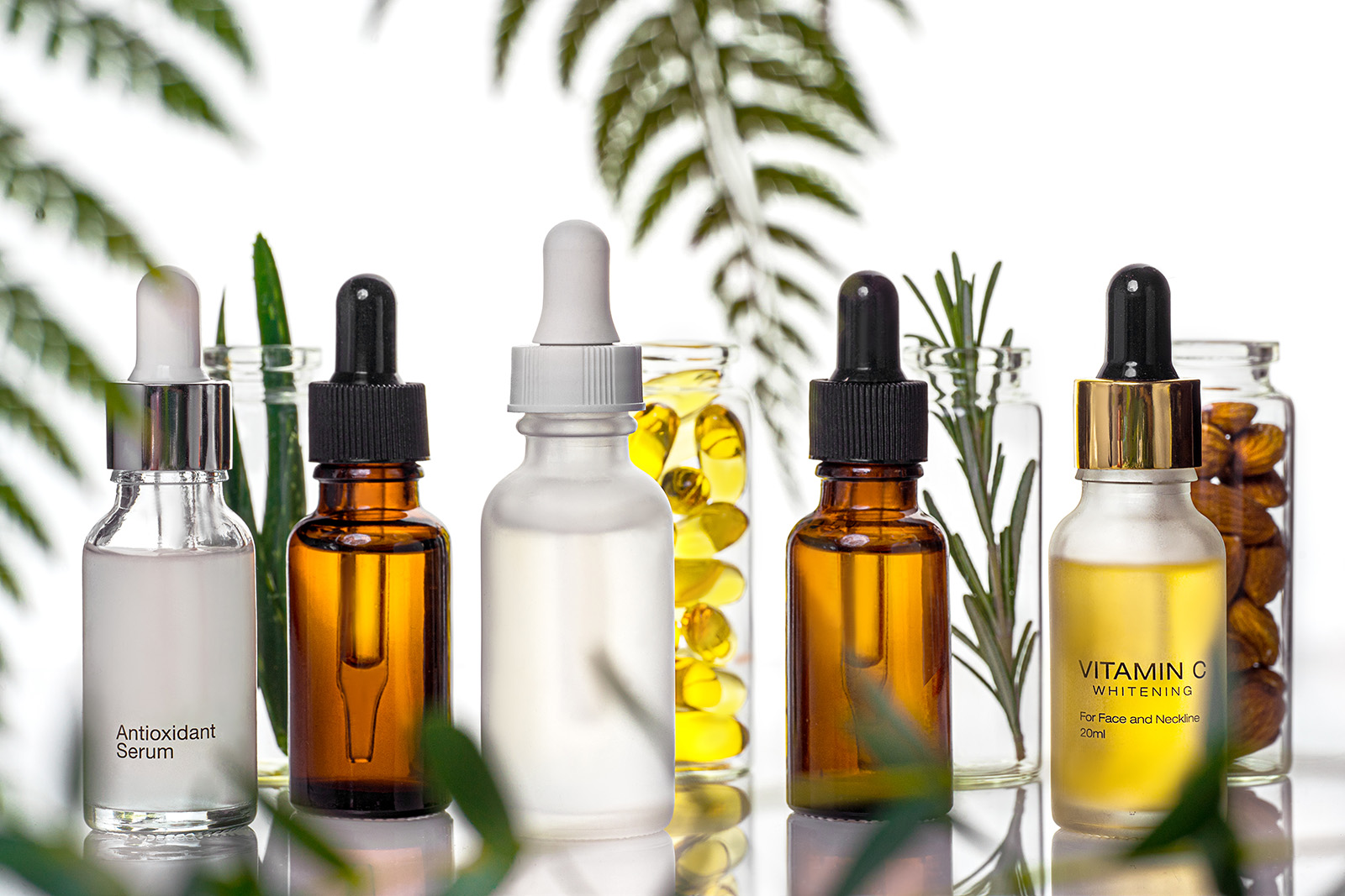 A photograph depicting bottles with organic remedies