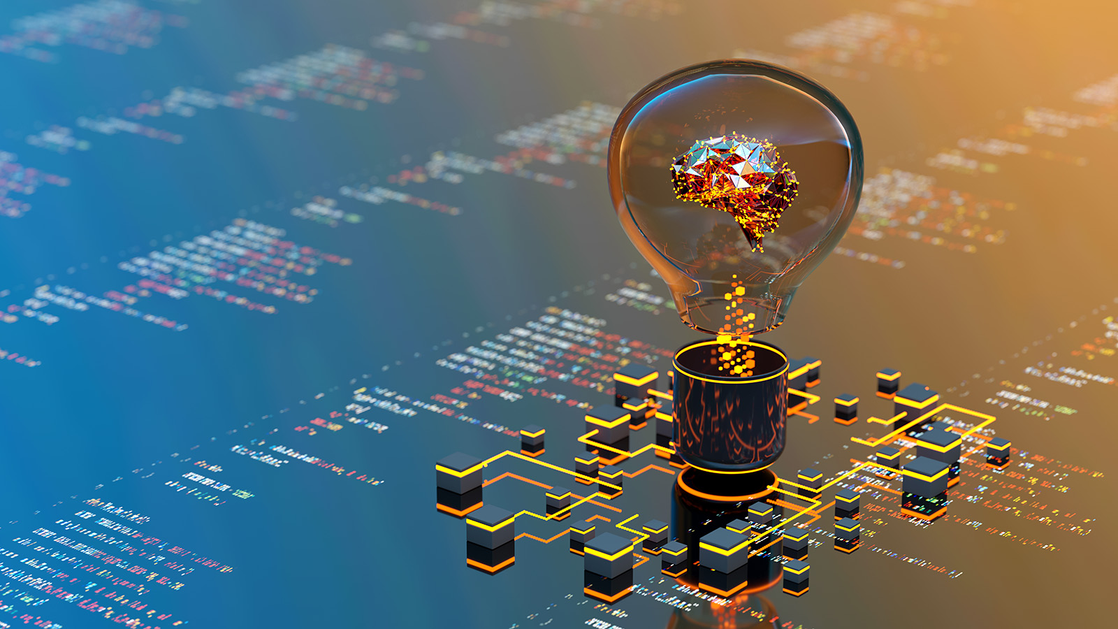 An illustration showing a lightbulb on top of a computer circuit board