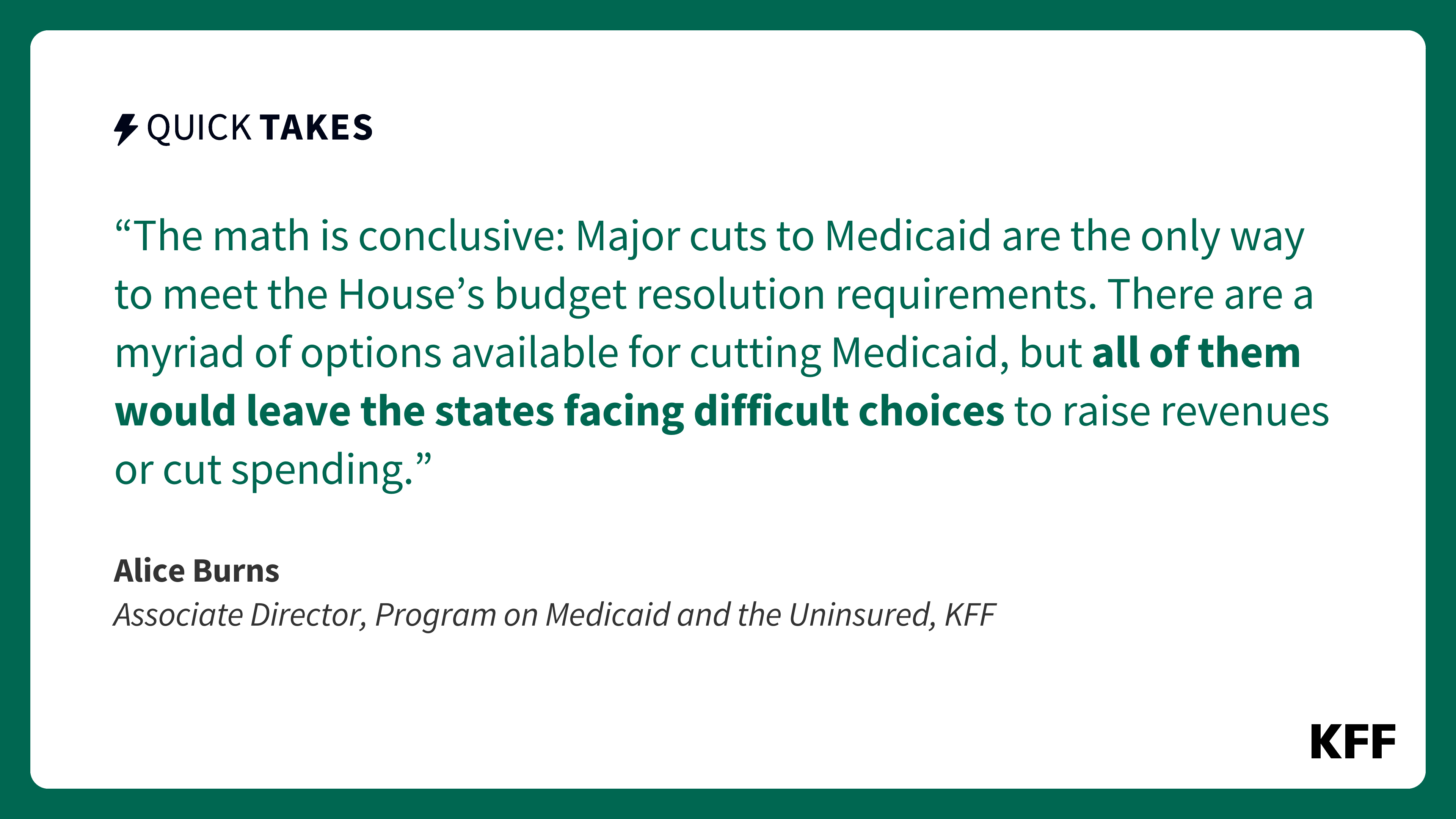 The Math is Conclusive: Major Medicaid Cuts Are the Only Way to Meet House Budget Resolution Requirements