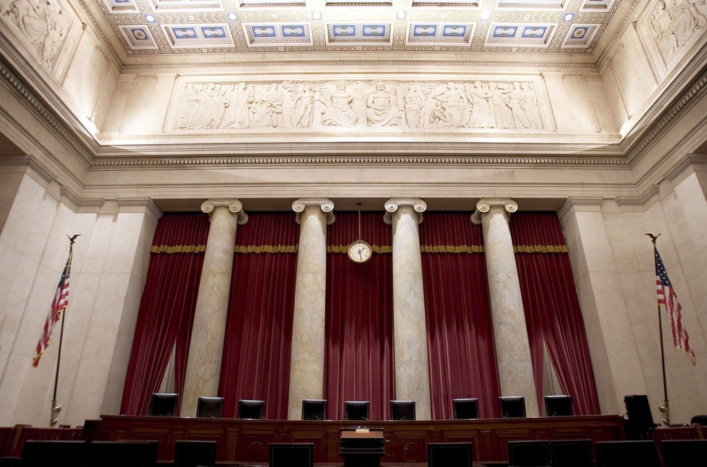 Supreme court seats in the chambers sit vacant.